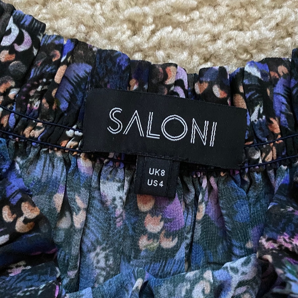 SALONI Off the Shoulder Silk Dress Sz 4 or Small - Picture 8 of 11